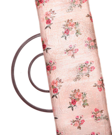 peach floral digital print sequin embroidery modal satin fabric